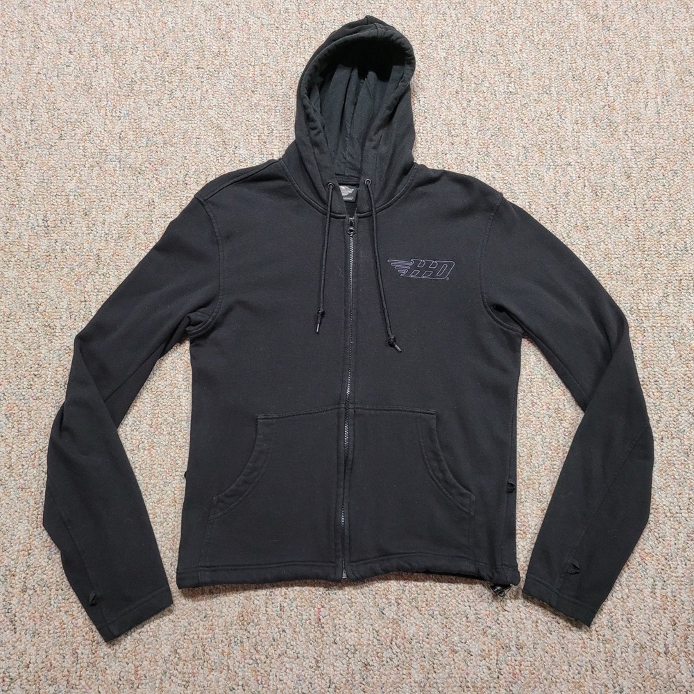 Harley-Davidson Hoodie Womens Small Black Zip Up Embroidered Logo Biker Moto